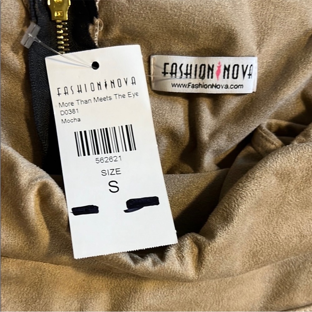 Fashion Nova | NWT Women’s Size S Elegant Off-Shoulder Tan Dress - Picture 2 of 7